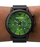 Emporio Armani Luigi Chronograph Green Dial Black Mesh Bracelet Watch For Men - AR11470 Authentic Buy Shop Now