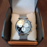Movado Heritage Calendoplan Chronograph Black Dial Silver Mesh Strap Watch for Men - 3650097 Authentic Buy Shop Now