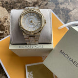 Michael Kors Lennox Three Hand Crystals White Dial Gold Steel Strap Watch For Women - MK6991 Authentic Buy Shop Now