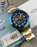 Fossil FB-01 Automatic Skeleton Blue Dial Two Tone Steel Strap Watch for Men - ME3191 Authentic Buy Shop Now