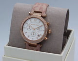 Michael Kors Parker Chronograph White Dial Pink Leather Strap Watch For Women - MK6935 Authentic Buy Shop Now