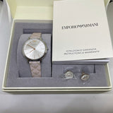 Emporio Armani Gianni T Bar Quartz Silver Dial Beige Leather Strap Watch For Women - AR80007 Authentic Buy Shop Now