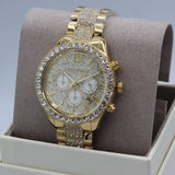 Michael Kors Layton Chronograph Gold Dial Gold Steel Strap Watch For Women - MK6977 Authentic Buy Shop Now
