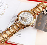 Bulova BVA Skeleton Silver Dial Gold Steel Strap Watch for Men - 97A108 Authentic Buy Shop Now