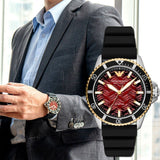 Emporio Armani Meccanico Automatic Red Dial Black Silicon Strap Watch For Men - AR60070 Authentic Buy Shop Now