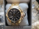 Guess Surge Chronograph Black Dial Gold Steel Strap Watch for Men - W1258G2 Authentic Buy Shop Now