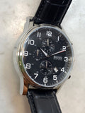 Hugo Boss Aeroliner Chronograph Black Dial Black Leather Strap Watch For Men - 1512448 Authentic Buy Shop Now