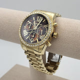 Michael Kors Lexington Chronograph Brown Dial Gold Steel Strap Watch For Women - MK7276 Authentic Buy Shop Now