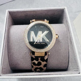 Michael Kors Parker Black Dial Cheetah Print Brown Leather Strap Watch For Women - MK4723 Authentic Buy Shop Now