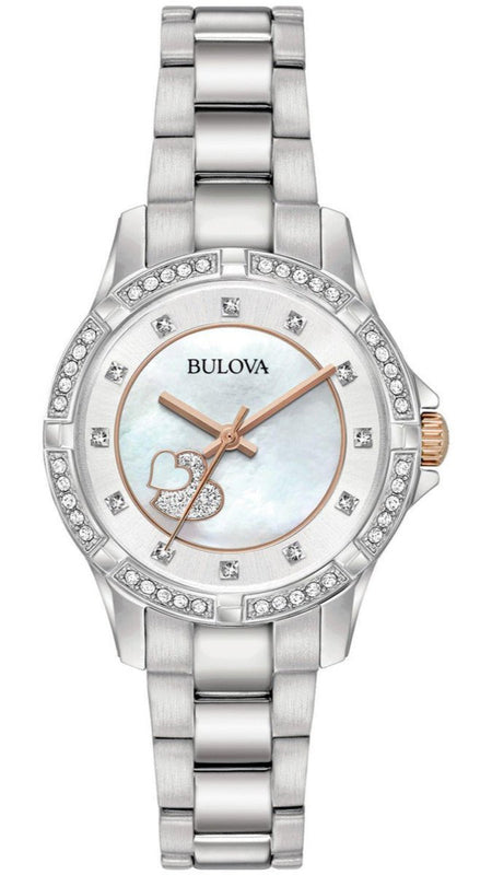 Bulova Crystal Collection Mother of Pearl Dial Silver Steel Strap Watch for Women - 98L232 Authentic Buy Shop Now