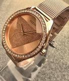 Guess Tri Glitz Quartz Diamonds Rose Gold Dial Rose Gold Mesh Bracelet Watch For Women - W1142L4 Authentic Buy Shop Now
