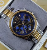 Michael Kors Lexington Chronograph Blue Dial Two Tone Steel Strap Watch For Women - MK7218 Authentic Buy Shop Now