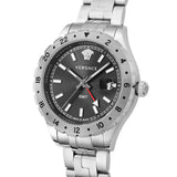 Versace Hellenyium GMT Black Dial Silver Steel Strap Watch for Men - V11020015 Authentic Buy Shop Now
