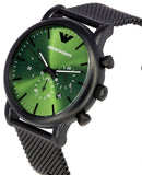Emporio Armani Luigi Chronograph Green Dial Black Mesh Bracelet Watch For Men - AR11470 Authentic Buy Shop Now