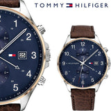 Tommy Hilfiger West Chronograph Blue Dial Brown Leather Strap Watch For Men - 1791712 Authentic Buy Shop Now