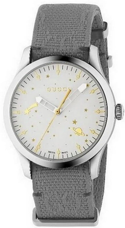 Gucci G Timeless Quartz White Dial Grey NATO Strap Watch For Women - YA1264184 Authentic Buy Shop Now