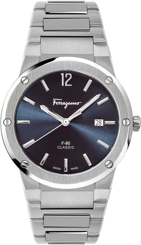 Salvatore Ferragamo F-80 Classic Blue Dial Silver Steel Strap Watch for Men - SFDT01320 Authentic Buy Shop Now