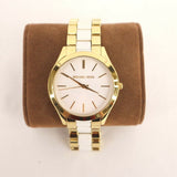 Michael Kors Slim Runway Quartz White Dial Two Tone Steel Strap Watch For Women - MK4295 Authentic Buy Shop Now