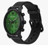 Emporio Armani Luigi Chronograph Green Dial Black Mesh Bracelet Watch For Men - AR11470 Authentic Buy Shop Now