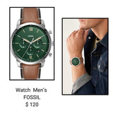 Fossil Neutra Chronograph Green Dial Brown Leather Strap Watch for Men - FS5735 Authentic Buy Shop Now