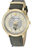 Versace V-Circle Manifesto Gold Dial Black Leather Strap Watch for Men - VBQ030017 Authentic Buy Shop Now