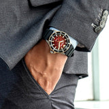 Emporio Armani Meccanico Automatic Red Dial Black Silicon Strap Watch For Men - AR60070 Authentic Buy Shop Now