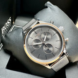 Hugo Boss Companion Chronograph Grey Dial Silver Mesh Bracelet Watch For Men - 1513549 Authentic Buy Shop Now
