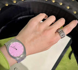 Gucci 25H Quartz Pink Dial Silver Steel Strap Watch for Women - YA163410 Authentic Buy Shop Now
