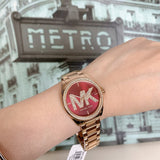 Michael Kors Janelle Quartz Maroon Dial Rose Gold Steel Strap Watch For Women - MK7382 Authentic Buy Shop Now