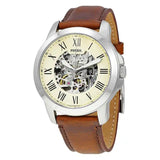 Fossil Grant Automatic Beige Skeleton Dial Brown Leather Strap Watch for Men - ME3099 Authentic Buy Shop Now