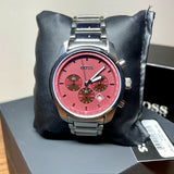 Hugo Boss Trace Chronograph Red Dial Silver Steel Strap Watch For Men - 1514004 Authentic Buy Shop Now