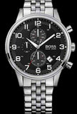 Hugo Boss Aeroliner Chronograph Quartz Black Dial Silver Steel Strap Watch For Men - HB1512446 Authentic Buy Shop Now