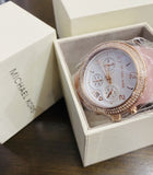 Michael Kors Runway Chronograph White Dial Pink Steel Strap Watch for Women - MK7424 Authentic Buy Shop Now