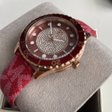 Michael Kors Runway Three-Hand Quartz Red Dial Red Leather Strap Watch For Women - MK7179 Authentic Buy Shop Now