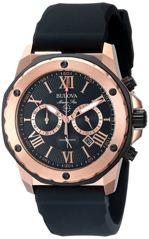 Bulova Marine Star Chronograph Black Dial Black Rubber Strap Watch for Men - 98B104 Authentic Buy Shop Now