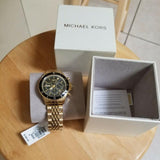 Michael Kors Bayville Chronograph Black Dial Gold Steel Strap Watch For Men - MK8726 Authentic Buy Shop Now