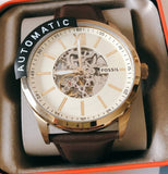 Fossil Flynn Mechanical Skeleton Beige Dial Brown Leather Strap Watch for Men - BQ2215 Authentic Buy Shop Now