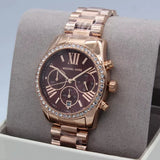 Michael Kors Lexington Chronograph Red Dial Rose Gold Steel Strap Watch For Women - MK7275 Authentic Buy Shop Now