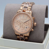 Michael Kors Ritz Chronograph Rose Gold Dial Rose Gold Steel Strap Watch For Women - MK7223 Authentic Buy Shop Now