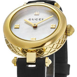 Gucci Diamantissima Mother of Pearl Dial Black Leather Strap Watch For Women - YA141505 Authentic Buy Shop Now