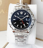 Versace Hellenyium GMT Black Dial Silver Steel Strap Watch for Men - V11020015 Authentic Buy Shop Now