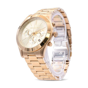 Michael Kors Slim Runway Chronograph Gold Dial Gold Steel Strap Watch For Men - MK8909 Authentic Buy Shop Now