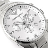 Emporio Armani Sportivo Chronograph Silver Dial Silver Steel Strap Watch For Men - AR5963 Authentic Buy Shop Now
