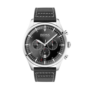 Hugo Boss Pioneer Chronograph Black Dial Black Leather Strap Watch For Men - 1513708 Authentic Buy Shop Now