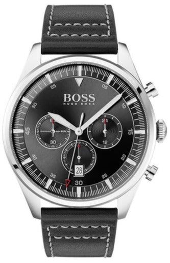 Hugo Boss Pioneer Chronograph Black Dial Black Leather Strap Watch For Men - 1513708 Authentic Buy Shop Now