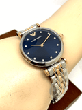 Emporio Armani Gianni T Bar Crystal Blue Dial Two Tone Steel Strap Watch For Women - AR11092 Authentic Buy Shop Now