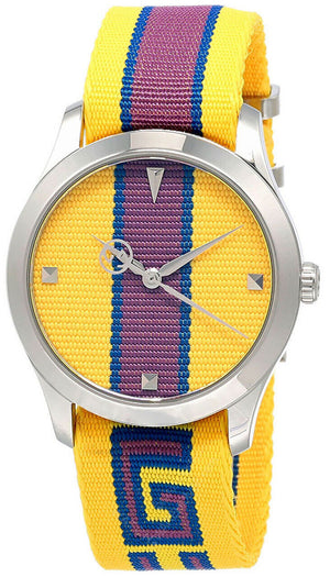 Gucci G Timeless Quartz Yellow & Purple Dial Yellow & Purple NATO Strap Watch For Men - YA1264069 Authentic Buy Shop Now