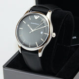 Emporio Armani Lambda Classic Quartz Black Dial Black Leather Strap Watch For Men - AR11020 Authentic Buy Shop Now