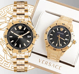 Versace Hellenyium Quartz Black Dial Gold Steel Strap Watch For Men - VE3A00820 Authentic Buy Shop Now