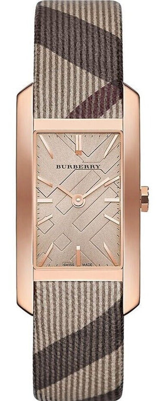 Burberry The Pioneer Rose Gold Dial Haymarket Brown Leather Strap Watch for Women - BU9408 Authentic Buy Shop Now
